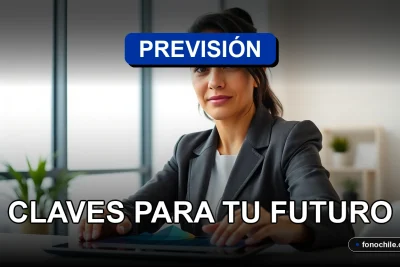 Una mujer profesional revisando gráficos abstractos de proyecciones previsionales en una tablet sobre un escritorio moderno.