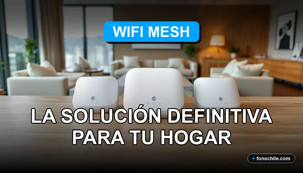 Sistema de Wifi Mesh moderno en un hogar chileno, mostrando cobertura total sin interrupciones.