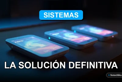 Tres nodos de un sistema Mesh WiFi moderno sobre una mesa de madera oscura, mostrando gráficos de conexión abstractos en sus pantallas.