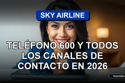 Una mujer latina sonriente, representando al servicio al cliente de Sky Airline, con un teléfono inteligente moderno mostrando gráficos abstractos de colores, descansando sobre una mesa limpia.