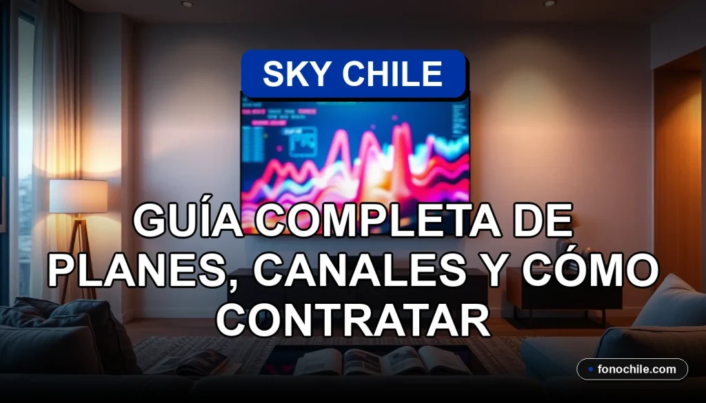 Guía completa de planes y canales de Sky Chile 2026 sobre una pantalla de TV moderna en un living contemporáneo.