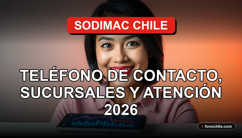 Una mujer latina sonriendo, representando el servicio al cliente de Sodimac Chile, con un teléfono inteligente mostrando gráficos abstractos de colores.
