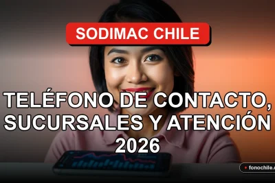 Una mujer latina sonriendo, representando el servicio al cliente de Sodimac Chile, con un teléfono inteligente mostrando gráficos abstractos de colores.
