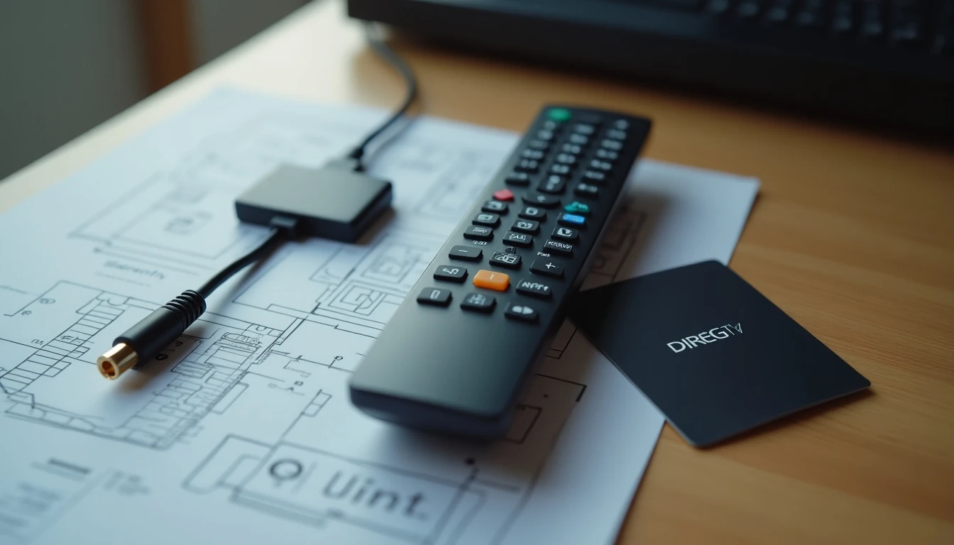 Elementos para solucionar errores de DIRECTV: control remoto, tarjeta inteligente y cable coaxial en mesa.