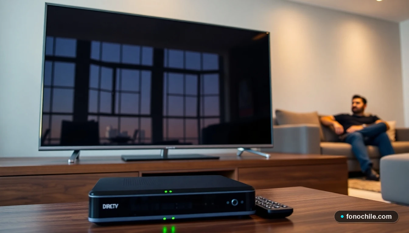 Configuración del decodificador DIRECTV en el living de un hogar chileno, mostrando el equipo esencial para el servicio.