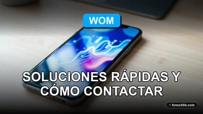 Soporte técnico de WOM 2026, representado por un teléfono inteligente moderno mostrando gráficos abstractos de colores sobre una mesa de trabajo minimalista.