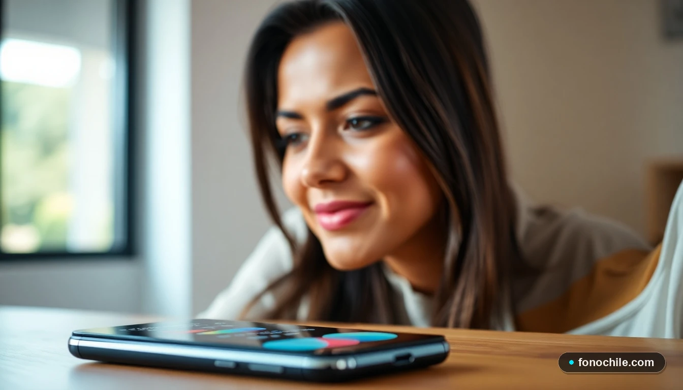 Primer plano de una representante de servicio al cliente de Starbucks Chile escuchando con atención, con un teléfono inteligente en el fondo.