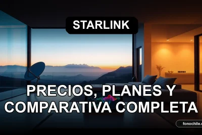 Comparativa de precios y planes de Starlink en Chile para el año 2026, con gráficos abstractos de velocidad.