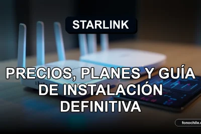 Starlink terminal y router modernos en una mesa de madera con gráficos abstractos en una tablet, representando internet satelital en Chile.