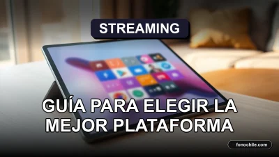 Guía comparativa de plataformas de streaming en Chile mostrada en una tableta moderna sobre una mesa de madera.