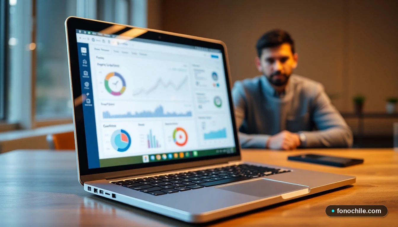 Persona accediendo a un portal de cliente moderno y seguro desde un computador portátil para gestionar servicios de telecomunicaciones.