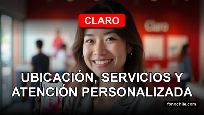 Mujer latina sonriente en una sucursal Claro moderna, con un teléfono inteligente mostrando gráficos abstractos de colores.