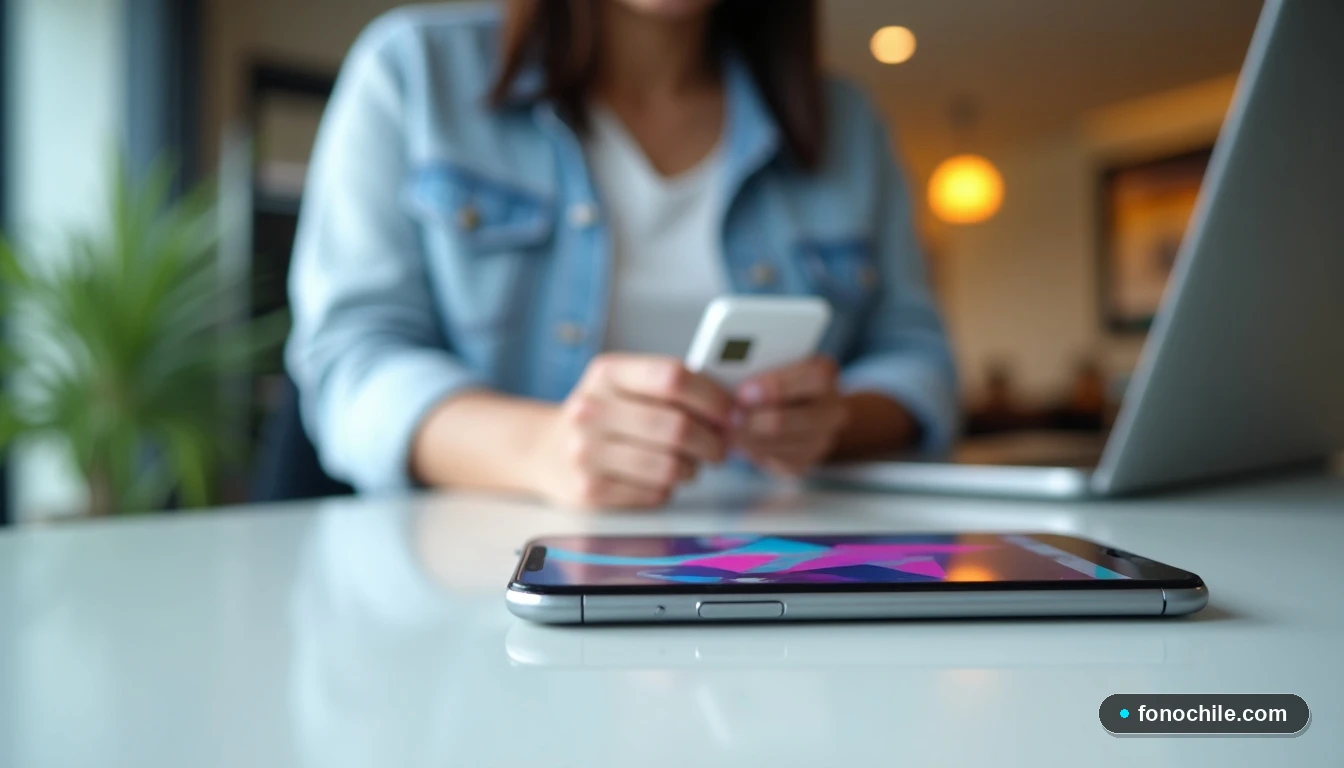 Agente de VTR en sucursal Concepción atendiendo a cliente, con teléfono y elementos de servicio en mostrador.