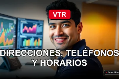 Un moderno escritorio de atención al cliente en una sucursal VTR, con un teléfono corporativo descansando sobre una mesa limpia y una pantalla mostrando gráficos abstractos.
