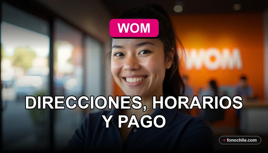 Sucursal WOM moderna en La Araucanía con señalización de la marca en tonos rosados y grises.