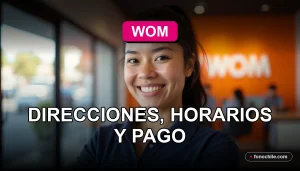 Sucursal WOM moderna en La Araucanía con señalización de la marca en tonos rosados y grises.