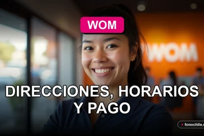 Sucursal WOM moderna en La Araucanía con señalización de la marca en tonos rosados y grises.