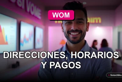 Modern WOM storefront in Los Lagos region with glowing pink accent lighting and abstract digital displays.