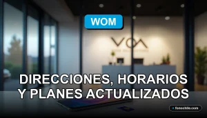 Sucursal WOM moderna en Osorno con señal 5G y planes actualizados visibles en una pantalla abstracta.