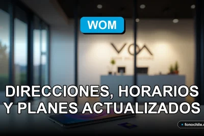 Sucursal WOM moderna en Osorno con señal 5G y planes actualizados visibles en una pantalla abstracta.