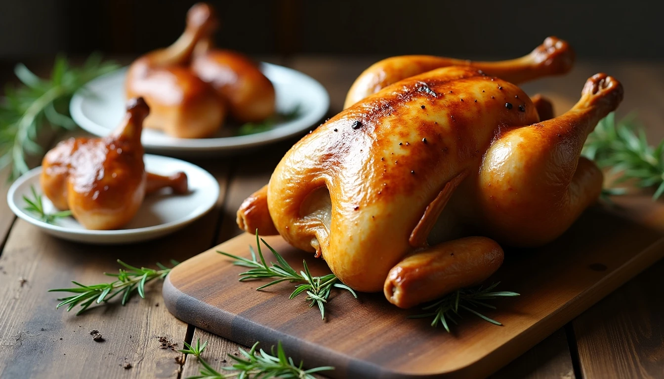 Pollo asado Super Pollo recién horneado, dorado y jugoso, listo para servir.