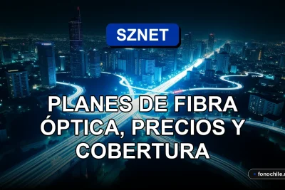 Fibra óptica de alta velocidad SZNET desplegándose en una ciudad moderna de Chile, representando cobertura y planes para 2026.