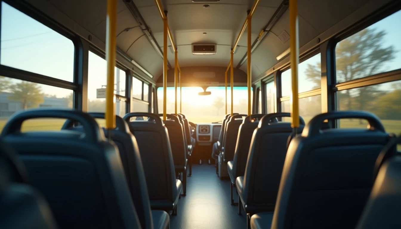 Interior moderno y cómodo de un bus Tacoha listo para viajar