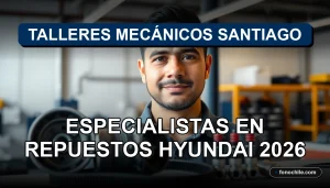 Un especialista de Talleres Mecánicos Santiago junto a repuestos genuinos Hyundai para motor, mostrando confianza y profesionalismo.