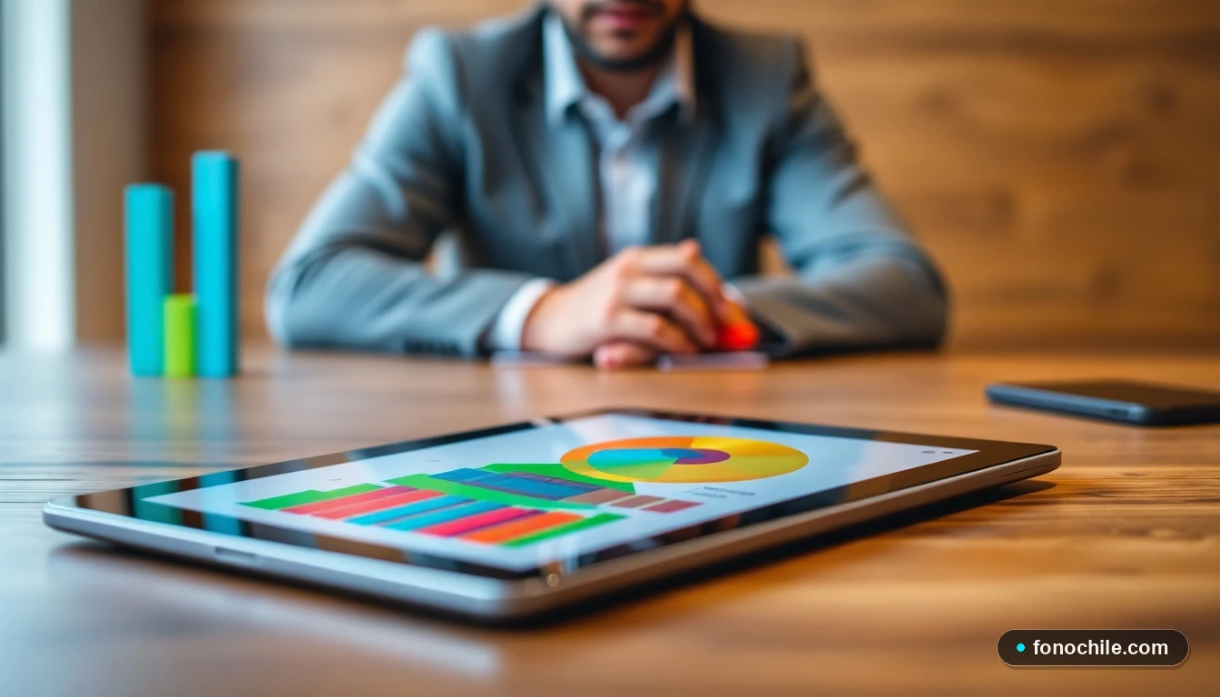 Infografía abstracta con gráficos de colores que comparan estructuras de precios de telefonía fija en Chile.