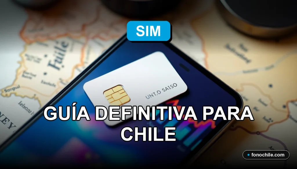 Tarjeta SIM turística para Chile en 2026 sobre mapa, mostrando cobertura de red y datos móviles.