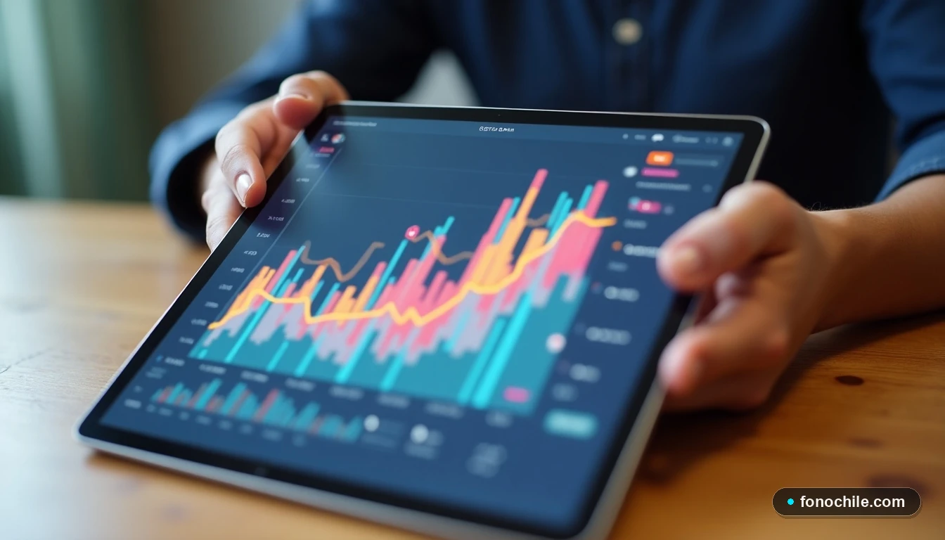 Gráfico abstracto de crecimiento de la telefonía fija sobre fibra óptica en Chile, mostrando tendencias al alza.