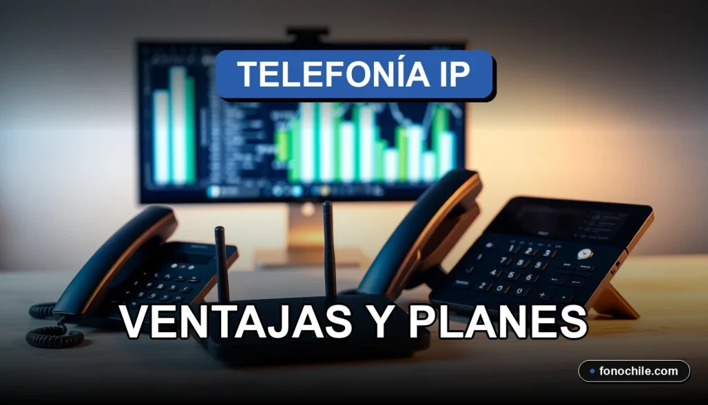 Servicios de telefonía IP empresarial en Chile mostrando gráficos abstractos en pantallas de dispositivos modernos.