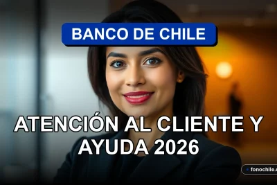 Atención al cliente del Banco de Chile, representada por una asesora profesional en un entorno corporativo moderno.