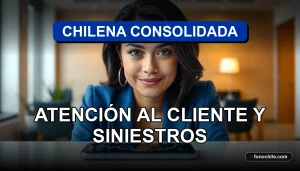 Teléfono de servicio al cliente de Chilena Consolidada sobre una mesa, con gráficos abstractos en la pantalla.