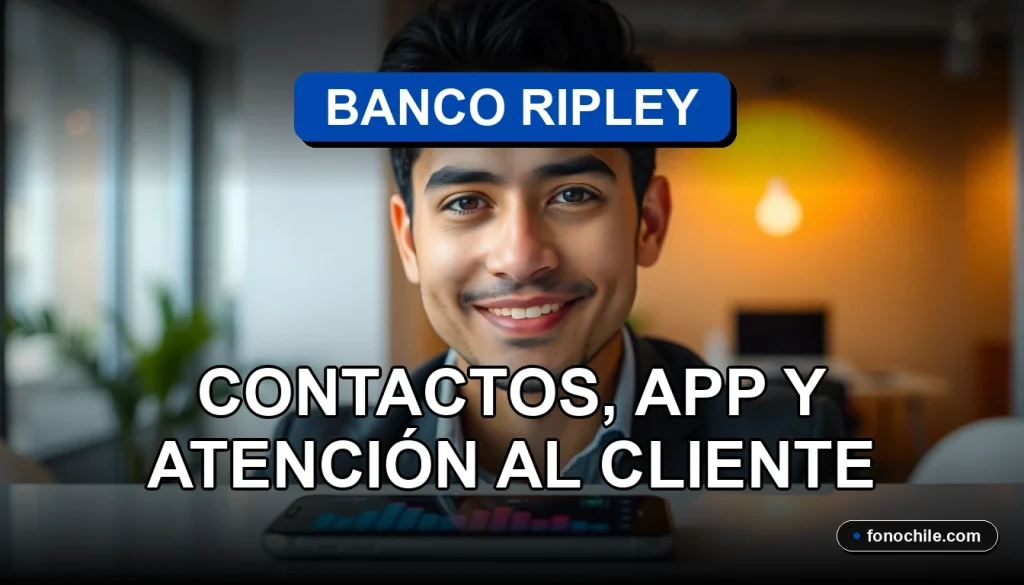 Teléfono de atención al cliente de Banco Ripley con aplicación móvil en pantalla