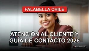 Mujer hispana sonriente, representando el servicio de atención al cliente de Falabella Chile, en un entorno profesional y moderno.