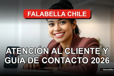 Mujer hispana sonriente, representando el servicio de atención al cliente de Falabella Chile, en un entorno profesional y moderno.