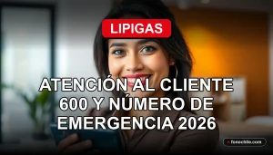 Una mujer hispana sonriente, representando el servicio al cliente de Lipigas, con un teléfono inteligente mostrando gráficos abstractos en una mesa.