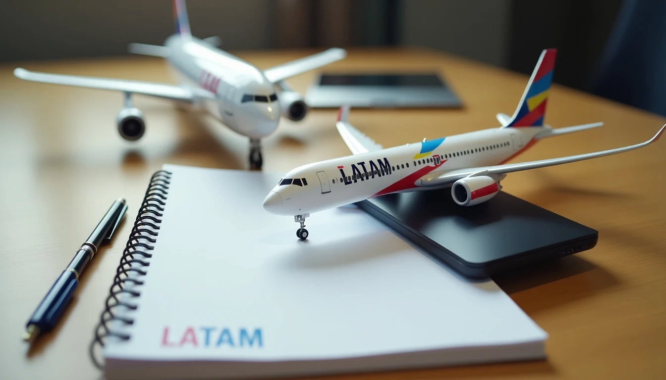 Teléfono y materiales de contacto de LATAM Airlines en Chile sobre escritorio