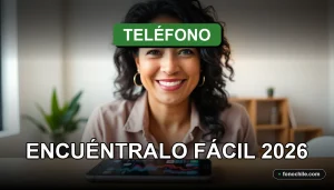 Una mujer hispana sonríe amablemente mientras usa su teléfono móvil para buscar información de contacto de una parroquia cercana.