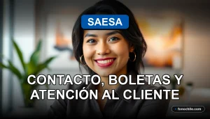 Atención al cliente de SAESA disponible por teléfono, mujer sonriente en oficina moderna