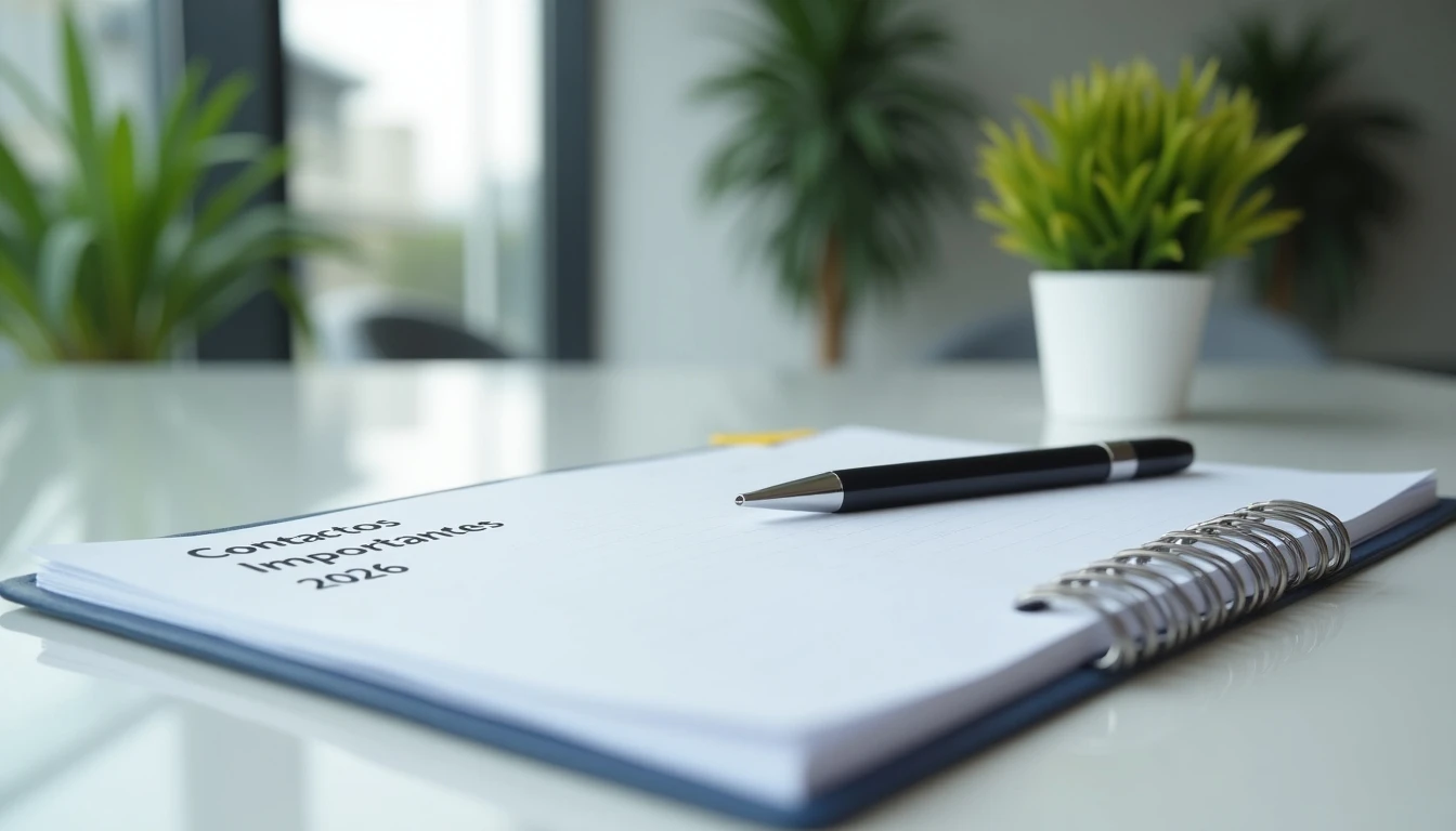 Escritorio profesional con agenda de contactos de seguros para el año 2026