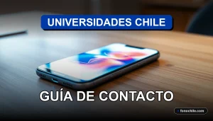 Guía de contacto telefónico de universidades chilenas en pantalla de teléfono inteligente moderno.