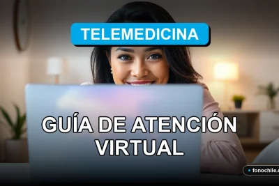 Una mujer latina sonríe con confianza durante una consulta de telemedicina virtual en Chile, con una pantalla que muestra gráficos abstractos.