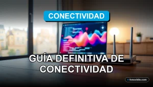 Guía definitiva de conectividad para teletrabajo en Chile 2026, mostrando un moderno escritorio con tecnología de fibra óptica.