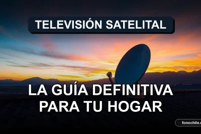Antena parabólica de televisión satelital moderna instalada en el techo de una casa con vista a los Andes chilenos al atardecer.