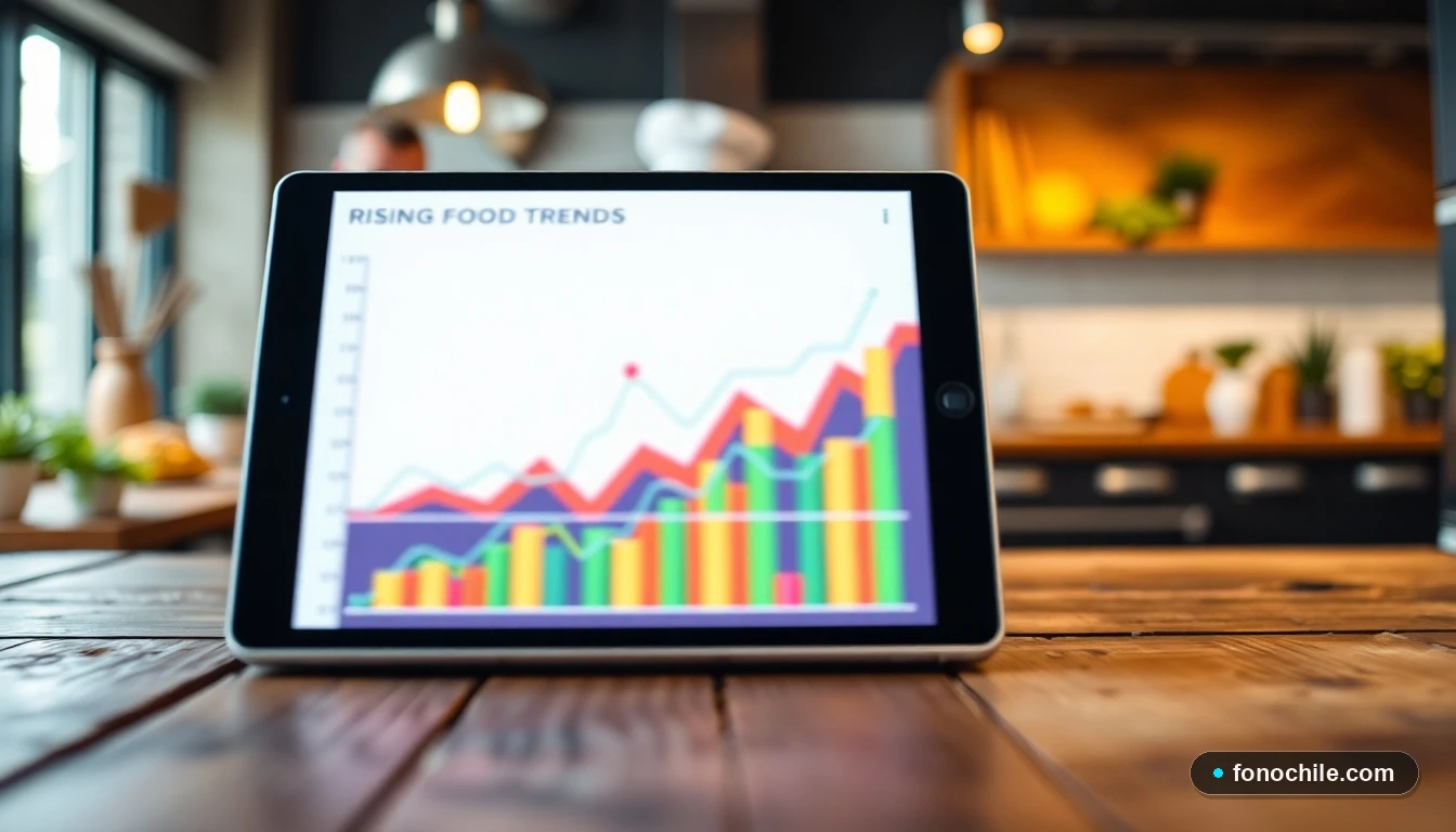 Gráficos abstractos de colores mostrando el crecimiento de las tendencias de comida en Santiago 2026