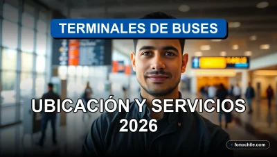 Vista aérea moderna de un terminal de buses en Chile con buses y pasajeros difusos en movimiento.