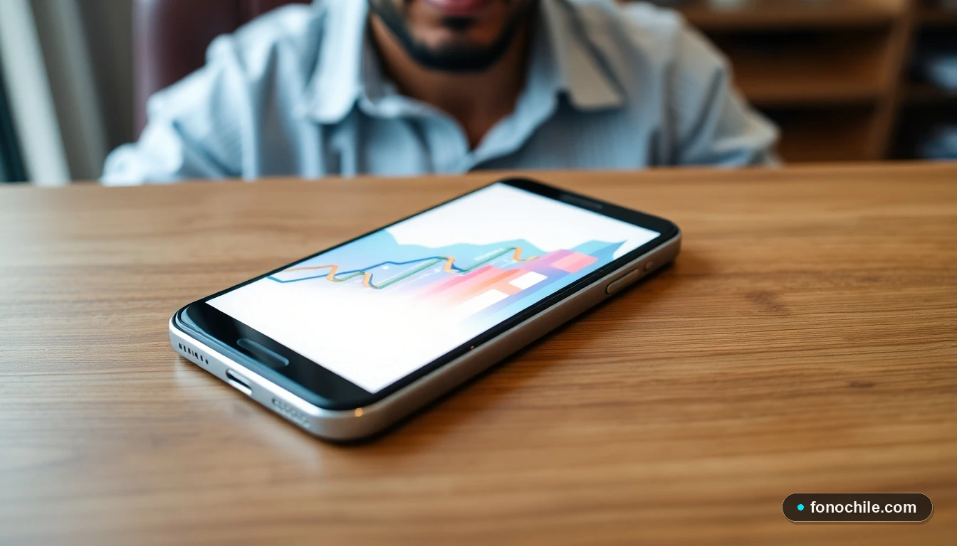 Smartphone mostrando gráficos abstractos de términos y condiciones de un servicio de envíos.