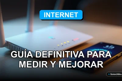 Un moderno router Wi-Fi 7 con luces LED azules y un teléfono inteligente, mostrando gráficos abstractos de velocidad, sobre una mesa de madera clara.